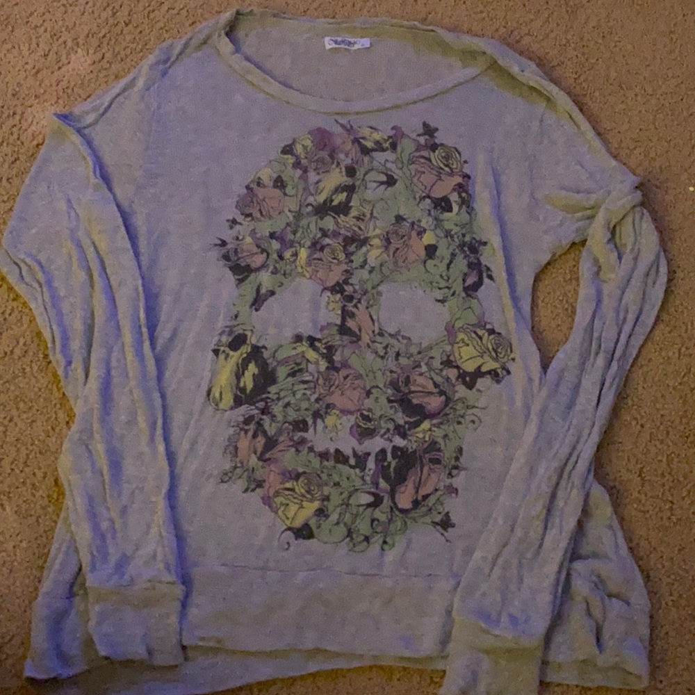 Lauren Moshi flower skull gray sweater small